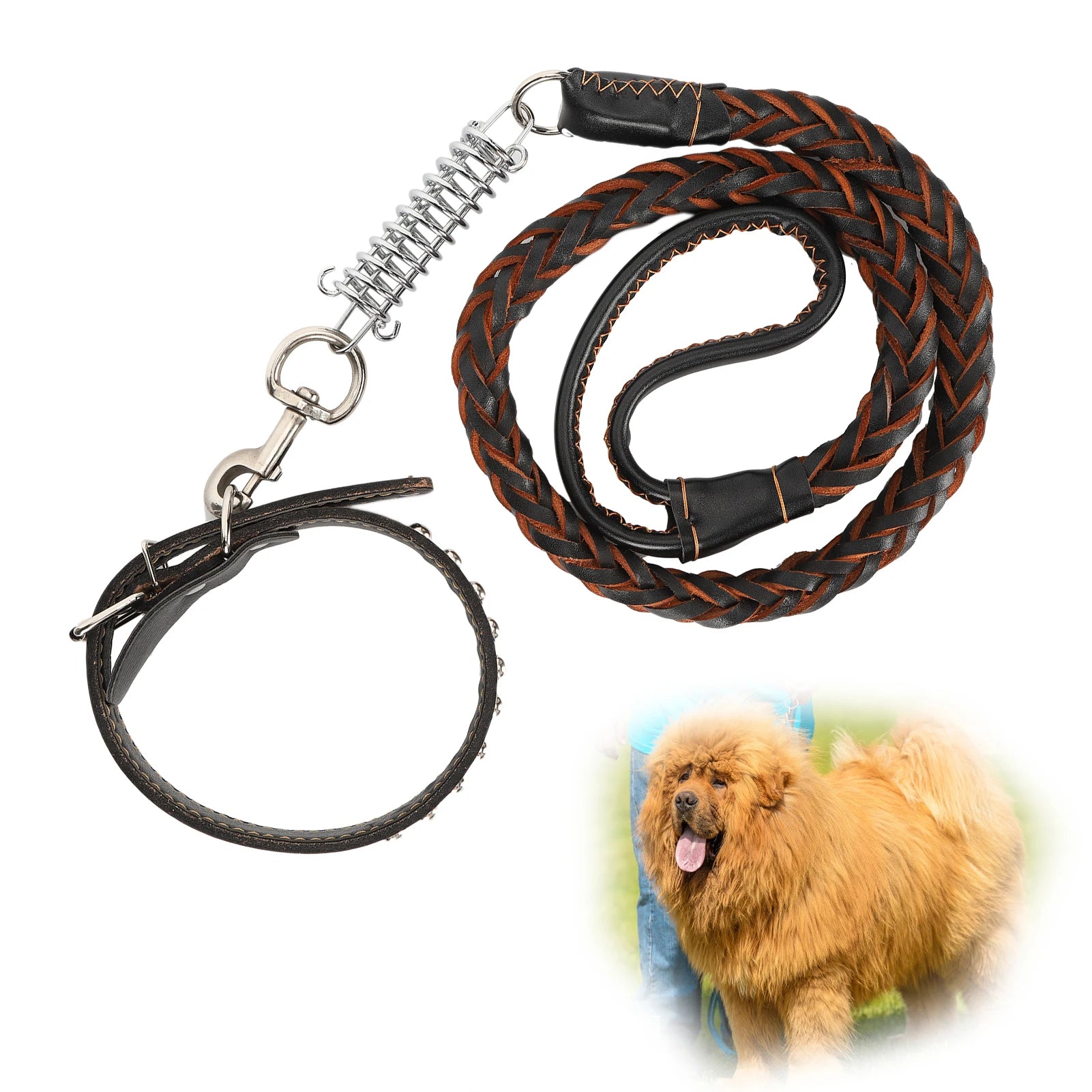 Laisse de promenade pour chien avec collier, en cuir artificiel, anti-perte, ensemble laisse et collier pour animaux de compagnie, accessoires pour chiens de grande et moyenne taille