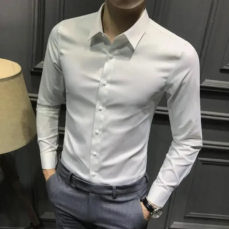 Chemise et chemisier à manches longues pour hommes, haut pour hommes d'affaires, uni avec imprimé, blanc, hipster élégant, vêtements bon marché, marque I, injDesigner